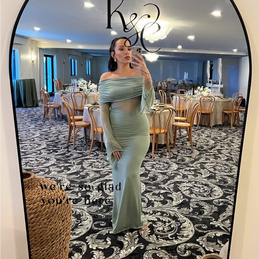 Meshki | Kaitlin One Shoulder Slinky And Mesh Maxi Dress - Basil